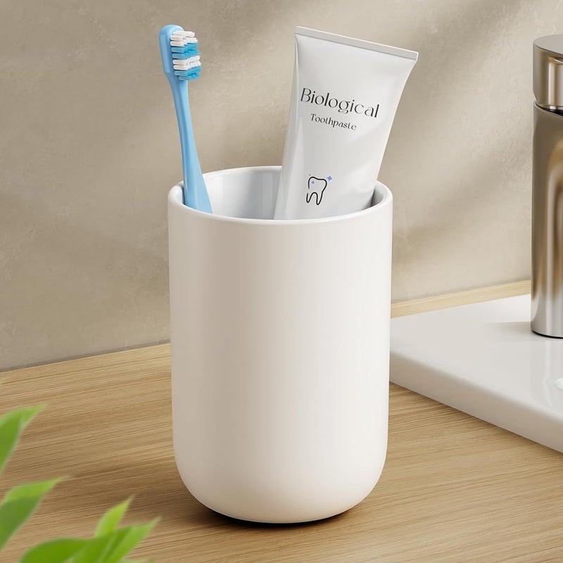 MOPMS Toothbrush Cup 13oz 380ml, Unbreakable Reusable Bathroom Tumbler 1Pc, Non-Slip Plastic Bathroom Cup Toothbrush Holders for Bathroom White - Image 1